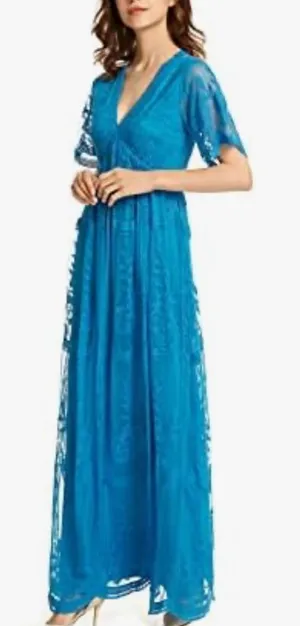 Sodress‎ Lace overlay maxi dress Blue v neck embroidered floral women’s medium thumbnail 1