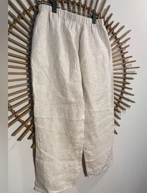 Grade & Gather Women’s Beige Linen Cropped Pants w Side Slit LNC Coastal Ltwght thumbnail 11
