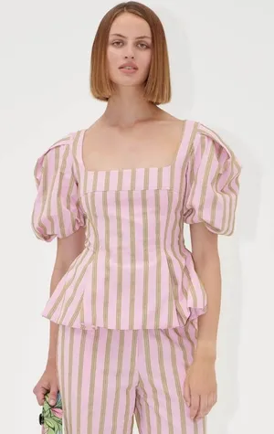 STINE GOYA Blouson Sleeve top - WALLPAPER STRIPES medium‎ puff thumbnail 1