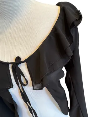Princess Polly Black Sheer Tie Front Ruffle Blouse Long Sleeve 6 S thumbnail 3