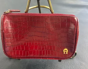 Etienne Aigner Red Croc Embossed Small Cosmetic Pouch Zip Clutch‎ bag EUC thumbnail 1