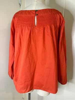 Maeve Anthropologie Women's Smocked Yoke Long-Sleeve Top - Orange Sz S thumbnail 2
