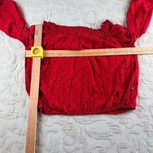 Tommy Hilfiger Red Polka Dot Off The Shoulder‎ Smocked Blouse Top Womens Large thumbnail 5