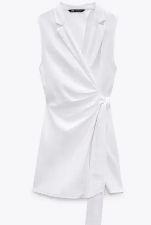 linen romper tie front collar vneck wrap jumpsuit skort lapel vneck dress thumbnail 8
