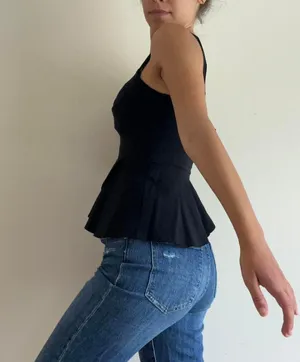 Black Peplum Tank Top Size L thumbnail 4