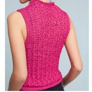 Moth Ribbon Crochet‎ Top Medium Petite Pink Sleeveless High Neck Fairy Cottage thumbnail 2