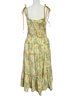 Free People Bohemian Dainty Cottage Adriel Tiered Midi Dress Ivory Floral Small thumbnail 11