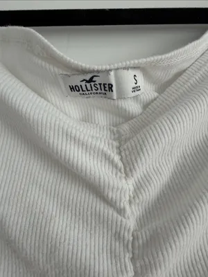 Hollister White Ruched V-Neck Long Sleeve Top thumbnail 3