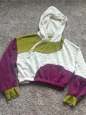 Le Lis Colorblock Cropped Hoodie - White, Olive & Plum thumbnail 2
