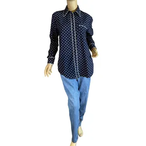 Lauren Ralph Lauren Navy Blue W/White Polka Dots Button Down Shirt (M) thumbnail 6