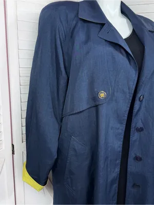 Vintage 90s Gantos Long Trench Rain Coat Navy Blue Yellow Size 14 Oversized thumbnail 5