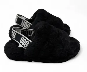 UGG Black Fluffy Sandals thumbnail 1