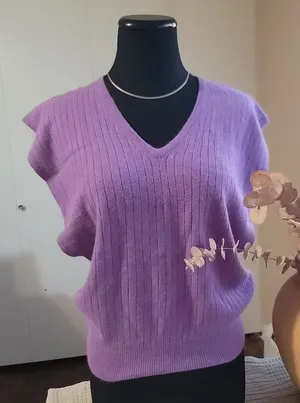 Gotham Vintage Purple V-Neck Women's Sweater Lambswool thumbnail 1