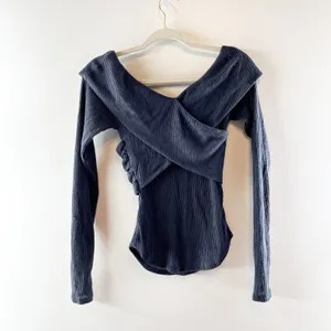 Free People Marley Off Shoulder Fitted Blouse Top Buffy Rib Poppy Seed Black XS thumbnail 5