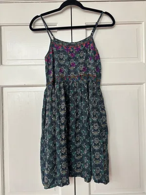 NATURAL LIFE Sara Embroidered Floral Mini Dress Dark Teal Medallion‎ Size XS thumbnail 5