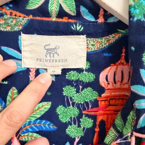 Printfresh Pajama Top Women XS Bagheera Peacock Organic Cotton Short Sleeve Blue thumbnail 10