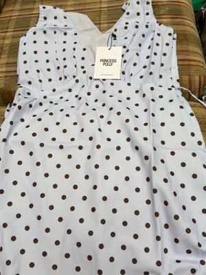Princess Polly White Mini Dress with Brown Polka Dots thumbnail 1