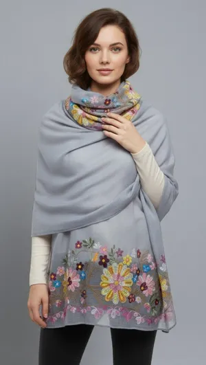 NWT Bijoux Terner Embroidered Floral Border Scarf / Wrap Shawl thumbnail 1