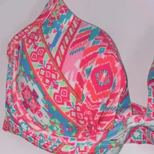 NWT 34B/C Coco Rave halter push-up bikini top hot pink orange ruched middle‎ thumbnail 2