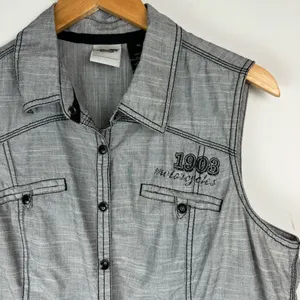 Harley Davidson Y2K Button Down Shirt Vest Sz XL Grey Graphic Back thumbnail 3