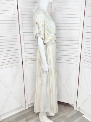 World Market Shilo Striped Wide Leg Cinch Waist‎ Jumpsuit Ivory Multi Cropped thumbnail 4
