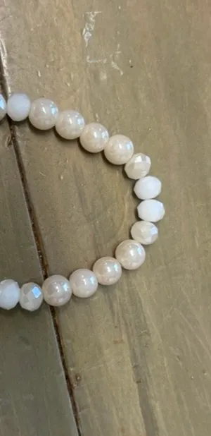 Erimish white iridescent Moonstone 8 MM smooth/cut Glass beads Stretch Bracelet thumbnail 3