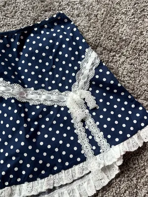 Sugar Thrillz Navy and White Polka Dot Lace-Trim Mini Skirt thumbnail 3