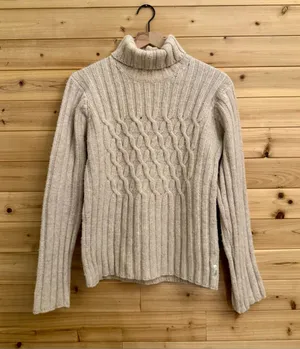 Fisherman Women’s Med Wool Cashmere Turtleneck Cable Knit Sweater Ireland FLAW thumbnail 1
