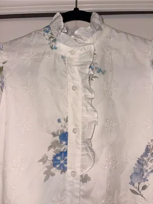 entro White Floral Eyelet Puff-Sleeve Shirt Dress Size S thumbnail 6