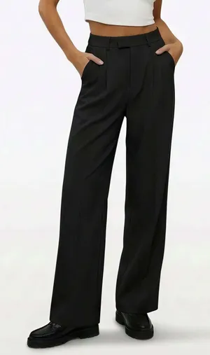 Cuts Clothing Essential Pant S Short Black Pleated Wide Leg Business Trouser NEW thumbnail 1