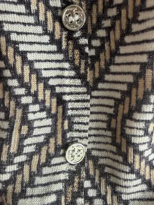 Tory Burch Button Up Cardigan Women's Geometric Sleeve Stretch 100% Wool Size:L thumbnail 4