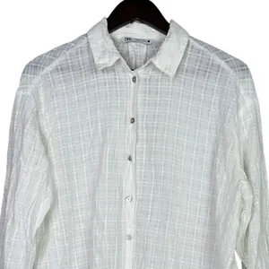 Zara Relaxed Lightweight Fit Cotton Button Down Collar Shirt Long Sleeve M White thumbnail 3