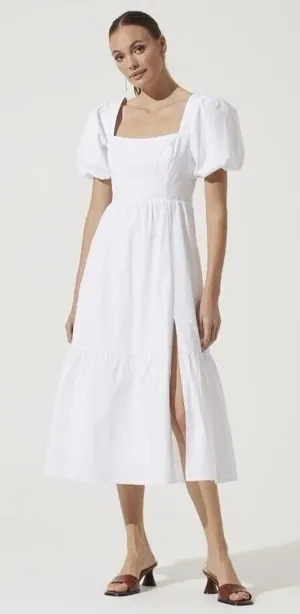 ASTR the Label Women’s White Poplin Puff Sleeve Dress Small Side Slit thumbnail 1