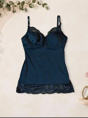 Black Lace Satin Camisole Lingerie Top Adjustable Straps thumbnail 4
