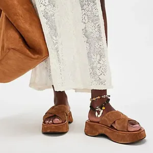NWOT Free People Asbury Flatform Sandals in Cognac Suede thumbnail 1