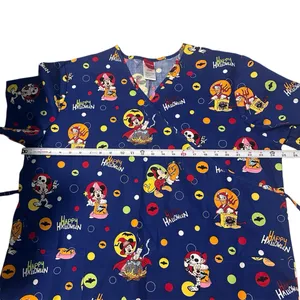 Disney Halloween Scrub Top Shirt XL Blue Mickey‎ Minnie Donald Duck Halloween thumbnail 5