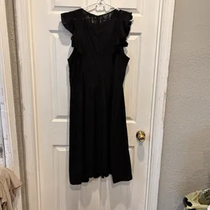 ECOWISH Black Eyelet Lace Ruffle Cap Sleeve Midi Dress XL NWT Cotton Coquette thumbnail 5