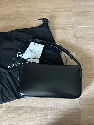 Anine Bing Black Leather Shoulder Bag with Gold Emblem thumbnail 5