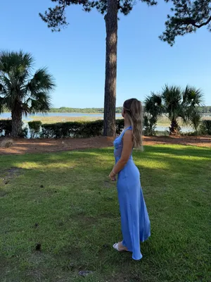 Blue satin gown Size XS thumbnail 3
