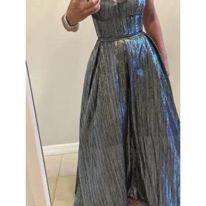 GB Women's 3 Silver Black Metallic Pleated Sweetheart Maxi Long Formal Dress thumbnail 3