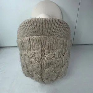 Y2K Adidas OSFM Visor Beanie Tan Cable Knit Fleece Lined Leather Logo Hat thumbnail 4