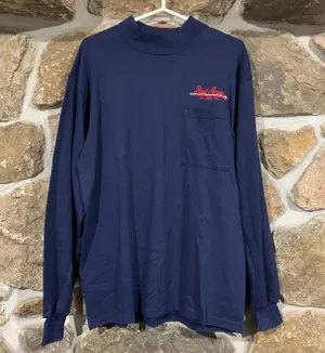 Vintage Navy Blue Embroidered Advertisement Long Sleeve Turtleneck Tee thumbnail 1