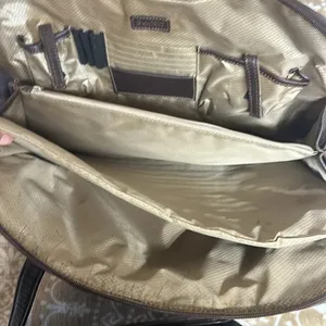 Buxton brown leather briefcase zip & snap pockets over shoulder vintage thumbnail 5