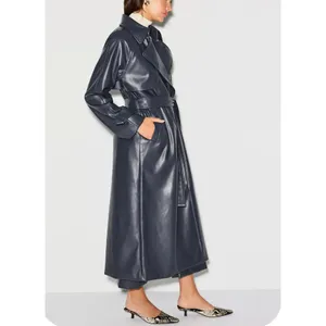 Jason Wu Navy Blue Faux Leather Trench Coat XS Double Breasted Designer $515 thumbnail 3