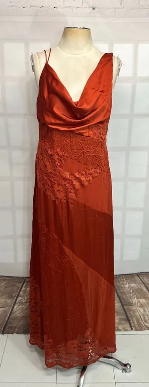 ASOS Design NWT Rust Lace Sleeveless Cowl Neck Satin Maxi Dress Size 8 thumbnail 1