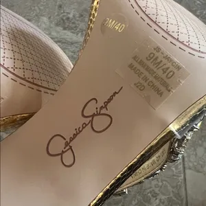 Jessica Simpson Jaycin Metallic Embossed Jewel Embellished Dress Sandals, Size 9 thumbnail 9
