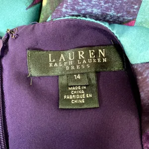 Lauren Ralph Lauren Satin Drape Front Ruched Dress‎ Floral Purple Teal Size 14 thumbnail 5