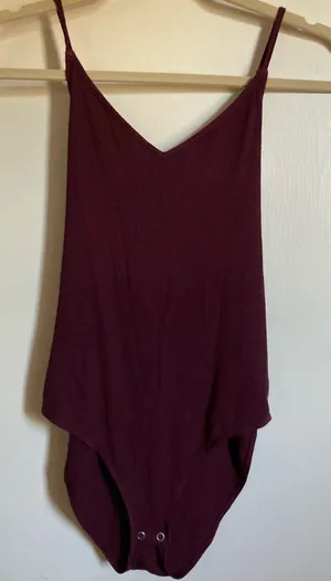 Soft & Sexy American Eagle Maroon Ribbed Bodysuit w/ Lace Up Back #MBG thumbnail 1