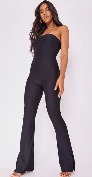 Rib Bandeau Split Hem Jumpsuit thumbnail 1