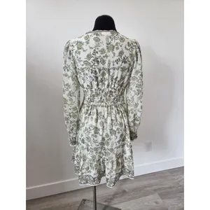 Max Studio Green Floral Dress Milkmaid Smock Flirty Vacation Travel Cottagecore thumbnail 5
